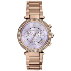 Michael Kors Parker Ladies  Chronograph Watch Rose Gold PVD Bracelet Lilac Dial MK6169