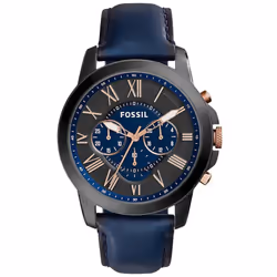 Fossil Grant Chronograph Black And Blue Dial Blue Leather Fs5061 Men's Watch