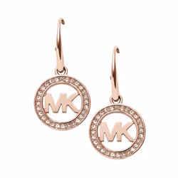 Michael Kors Stainless Steel and Pav? Crystal MK Logo Dangle Earrings for Women Color: Rose Gold (Model: MKJ4796791)