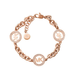 Michael Kors Stainless Steel and Pav? Crystal MK Logo Chain Bracelet for Women  Color: Rose Gold (Model: MKJ4731791)