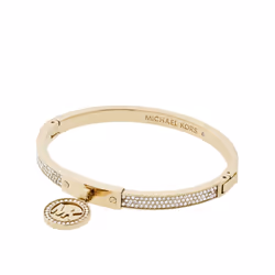Michael Kors Stainless Steel and Pav? Crystal MK Logo Bangle Bracelet for Women Color: Gold (Model: MKJ5976710)