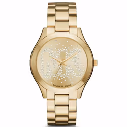 Michael Kors Slim Runway Women Watch¦Gold Tone Bracelet¦Crystal Pave Dial¦MK3590