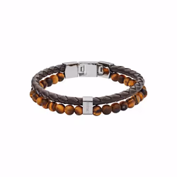 Fossil Men's Leather and Beaded Bracelet Color: Tigers Eye/Brown (Mod