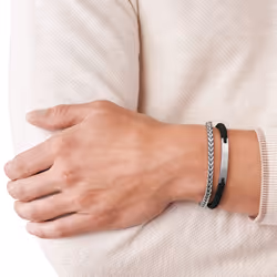 Fossil Men's Stainless Steel Engravable ID Bracelet  Color: Silver/Bla
