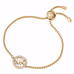Michael Kors Brass and Pav? Crystal MK Logo Chain Bracelet for Women Color: Gold (Model: MKJ7319710)