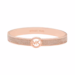 Michael Kors Brass and Pav? Crystal MK Logo Bangle Bracelet for Women Color: Rose Gold (Model: MKJ8003791)