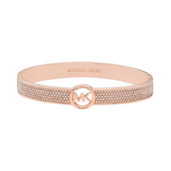 Michael Kors Brass and Pav? Crystal MK Logo Bangle Bracelet for Women  Color: Rose Gold (Model: MKJ8003791)