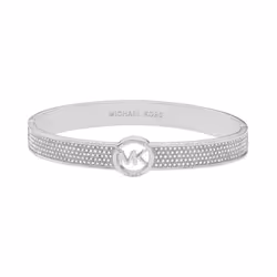 Michael Kors Brass and Pav? Crystal MK Logo Bangle Bracelet for Women Color: Silver (Model: MKJ8003040)