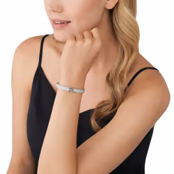 Michael Kors Brass and Pav? Crystal MK Logo Bangle Bracelet for Women  Color: Silver (Model: MKJ8003040)