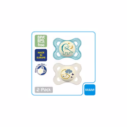 MAM Night Glow in the Dark Silicone Pacifier, Blue, 2-Count