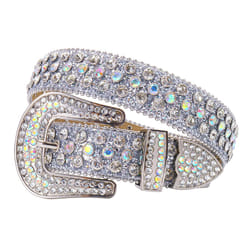 TINIDI Luxury Strap Men Women Rhinestones Belt Western Bling Bling Crystal Diamond Studded Belts (Silver  Fit Waist 40-42 inches)