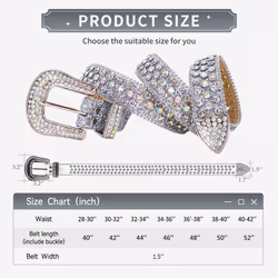 TINIDI Luxury Strap Men Women Rhinestones Belt Western Bling Bling Crystal Diamond Studded Belts (Silver  Fit Waist 40-42 inches)