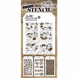 Tim Holtz - Nine Mini Layering Stencils - Industrial  Gears  Plus  Clo