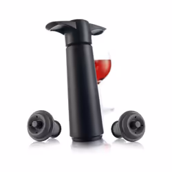 Vacu Vin Wine Saver Gift Set - Black | 1 x Vacuum Pump + 2 x Vacuum Wine Stopper