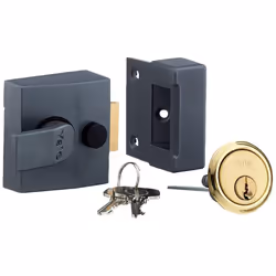 Yale P-85-DMG-PB-40 Deadlocking Nightlatch, Dark Metallic Finish/Brass Cylinder, 40 mm Backset, High Security, with Automatic ...