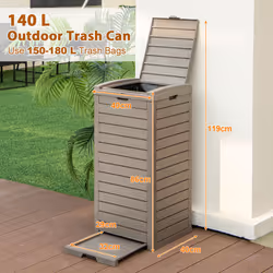 140L Outdoor Trash Can w/Drip Tray &Tiered Lid Resin Garbage Waste Bin