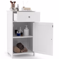 Bathroom Cabinet Single Door Floor Cabinet w/Adjustable Shelf & Drawer