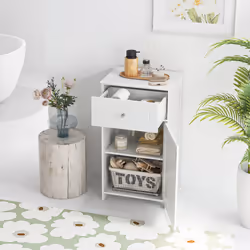 Bathroom Cabinet Single Door Floor Cabinet w/Adjustable Shelf & Drawer