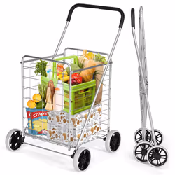 83L Folding Shopping Cart Utility Cart w/ Handle & 4 Wheels Heavy-Duty