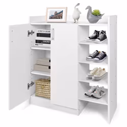 2-Door Shoe Cabinet w/Adjustable Shelves 5 Storage Cubes - 90cm, White