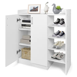 2-Door Shoe Cabinet w/Adjustable Shelves 5 Storage Cubes - 90cm, White