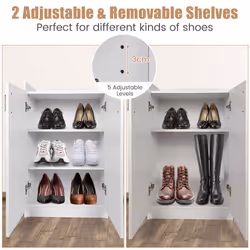 2-Door Shoe Cabinet w/Adjustable Shelves 5 Storage Cubes - 90cm, White