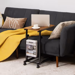 C-shaped Sofa Side Table Adjustable End Table w/ Storage Basket