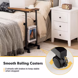 C-shaped Sofa Side Table Adjustable End Table w/ Storage Basket