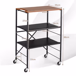 Foldable Kitchen Cart 3-Tier Serving Trolley w/Adjustable Shelves