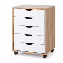 5 Drawer Chest Storage Dresser Floor Cabinet Organizer w/Wheels Naturl