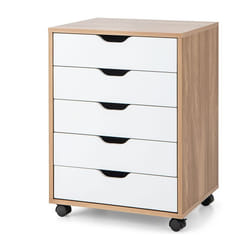 5 Drawer Chest Storage Dresser Floor Cabinet Organizer w/Wheels Naturl