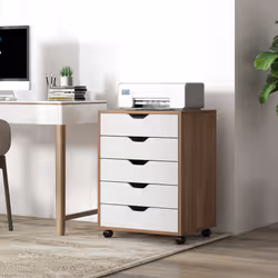 5 Drawer Chest Storage Dresser Floor Cabinet Organizer w/Wheels Naturl