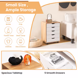 5 Drawer Chest Storage Dresser Floor Cabinet Organizer w/Wheels Naturl