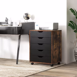 5 Drawer Chest Storage Dresser Floor Cabinet Organizer w/ Wheels Brown