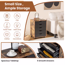 5 Drawer Chest Storage Dresser Floor Cabinet Organizer w/ Wheels Brown