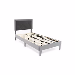 Bed Frame Upholstered Platform w/Headboard Wooden Slats - Single, Grey