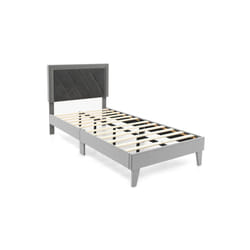 Bed Frame Upholstered Platform w/Headboard Wooden Slats - Single, Grey