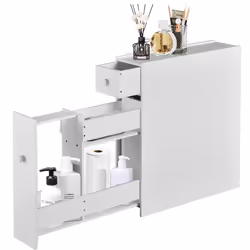 Slim Floor Cabinet Toilet Storage Bathroom Unit With Slid-out Drawers
