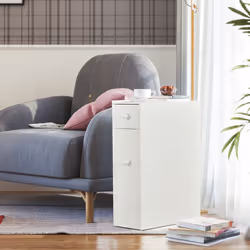Slim Floor Cabinet Toilet Storage Bathroom Unit With Slid-out Drawers