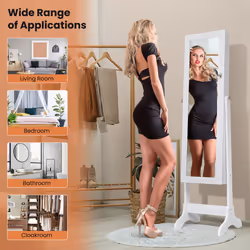 120cm Freestanding Jewelry Cabinet Armoire w/ Mirror &Drawers Lockable