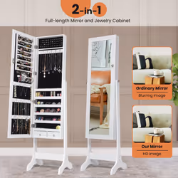 120cm Freestanding Jewelry Cabinet Armoire w/ Mirror &Drawers Lockable