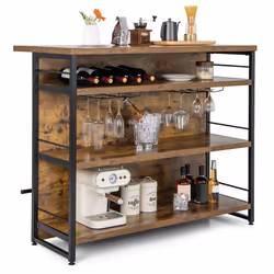 4-Tier Home Bar Unit Industrial Liquor Wine Rack w/ Shelves & Footrest
