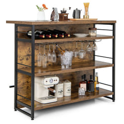 4-Tier Home Bar Unit Industrial Liquor Wine Rack w/ Shelves & Footrest