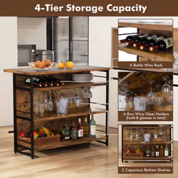 4-Tier Home Bar Unit Industrial Liquor Wine Rack w/ Shelves & Footrest