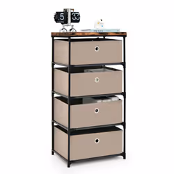 4 Drawer Fabric Dresser Large Capacity Night Stand Bedroom Metal Frame
