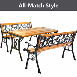 Garden Slats Bench Loveseat Cast Frame Pattern Backrest Weather Proof