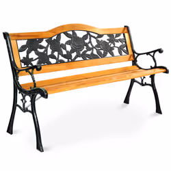 Garden Slats Bench Loveseat Cast Frame Pattern Backrest Weather Proof
