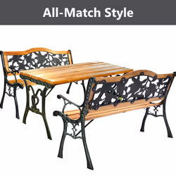 Garden Slats Bench Loveseat Cast Frame Pattern Backrest Weather Proof