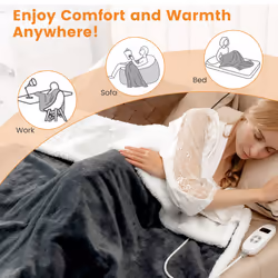 Electric Heated Blanket Fleece & Faux Rabbit Velvet W/10 Heat Settings