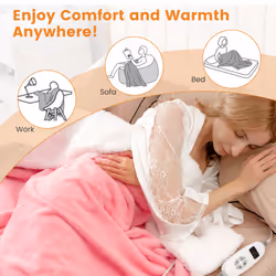Electric Heated Blanket Fleece & Faux Rabbit Velvet W/10 Heat Settings